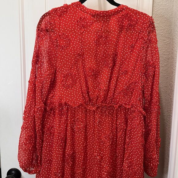 Sunday in Brooklyn Floral Polka Dot Maxi Dress Women Size M Textured Button Red - Picture 10 of 12